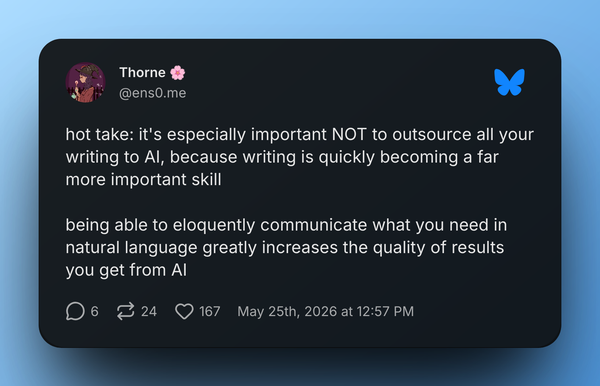Thorne's Post Screenshot, full text and link included below
